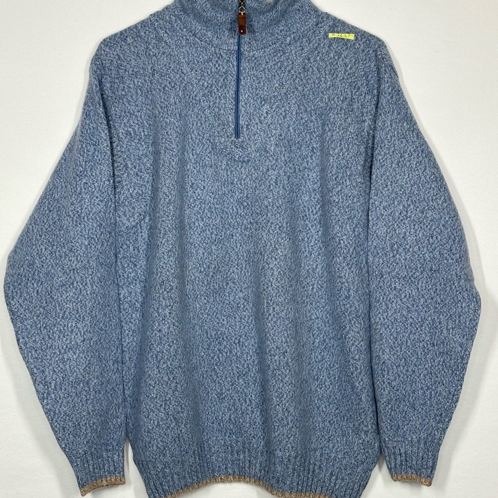 #2636 MASSIMO DUTTI Sweater Mens Size XL (42) Beige Blue Quarter Zip